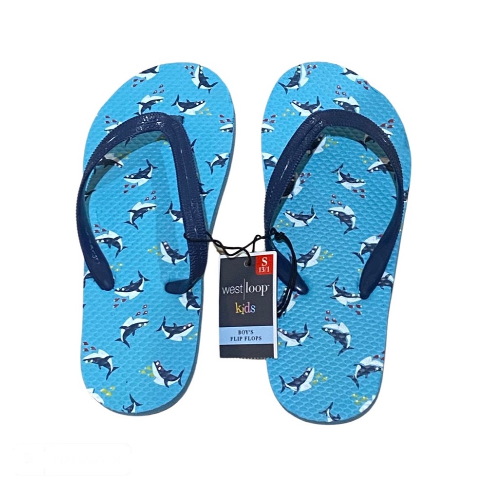 Brand New Small 13/1 West Loop Kids Boys Blue Shark Flip Flops